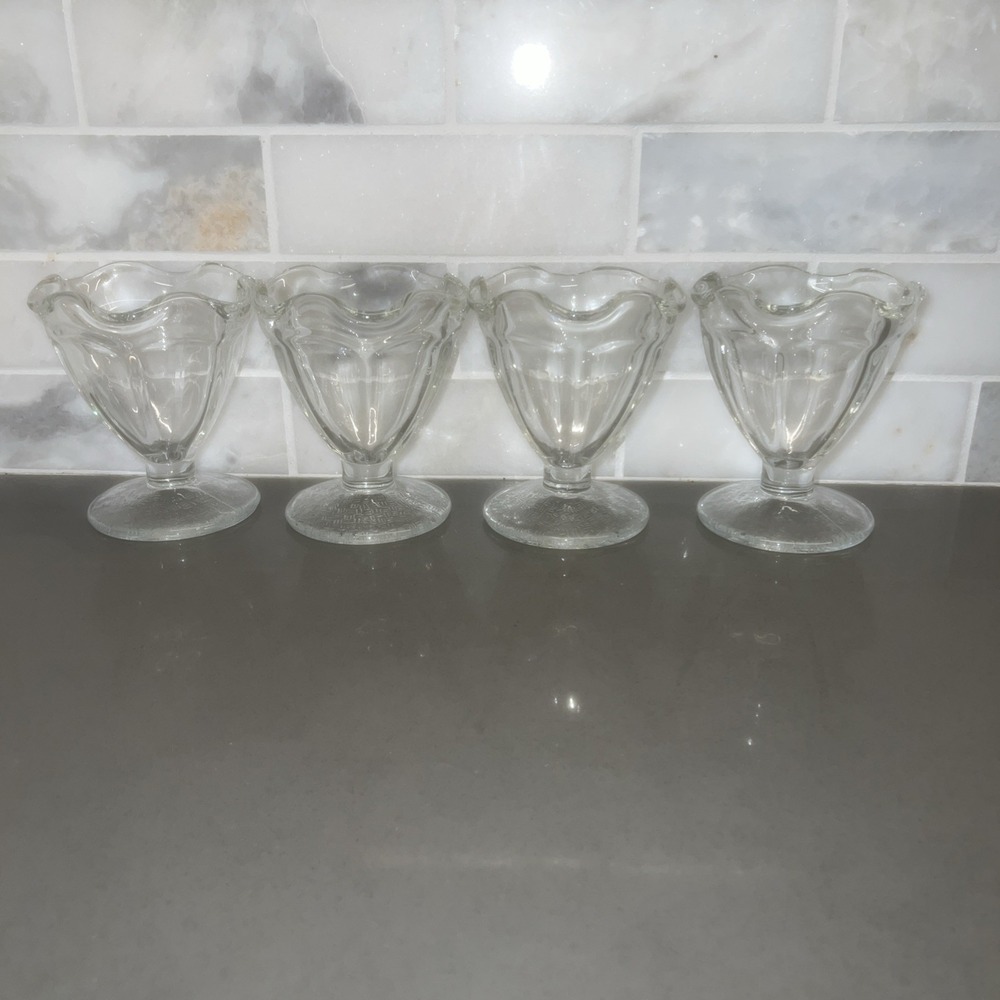 VTG 4-Libbey 5101 4 1/2 oz Footed Tulip Sundae Dish - Glass, EUC